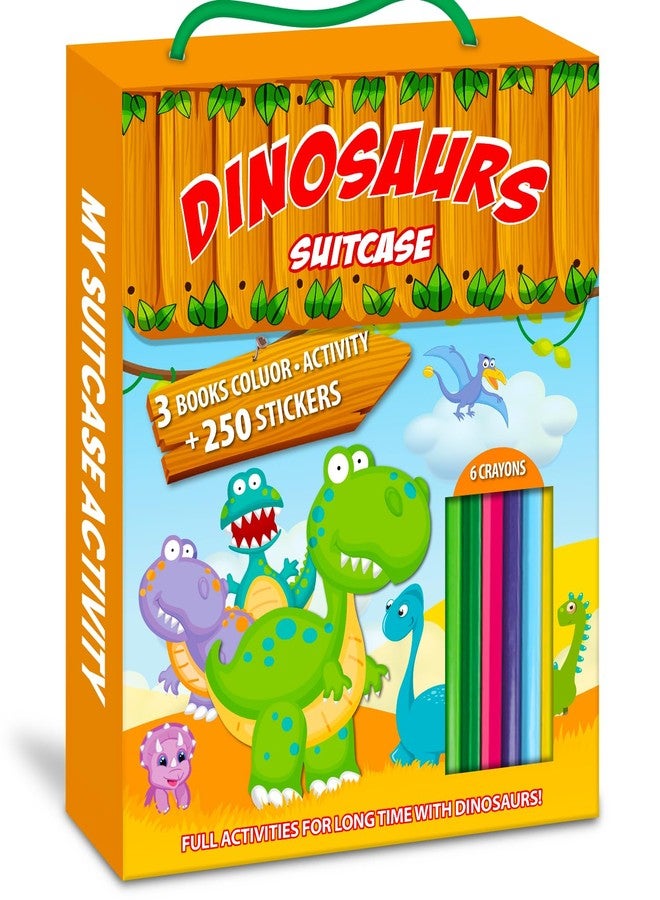 BRIJBASI Early Learning Dinosaur Colouring Fun Activities Art and Craft Suitcase for Kids - 1 Activity Book, 1 Sticker Book with 8 Full Size Colour Pencils - Ages 3+ Years - Image 1